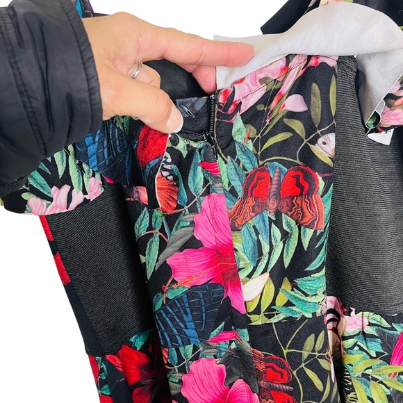 H&m black floral print Hawaiian tropical sleeveless jumpsuit size 14 - Picture 11 of 13